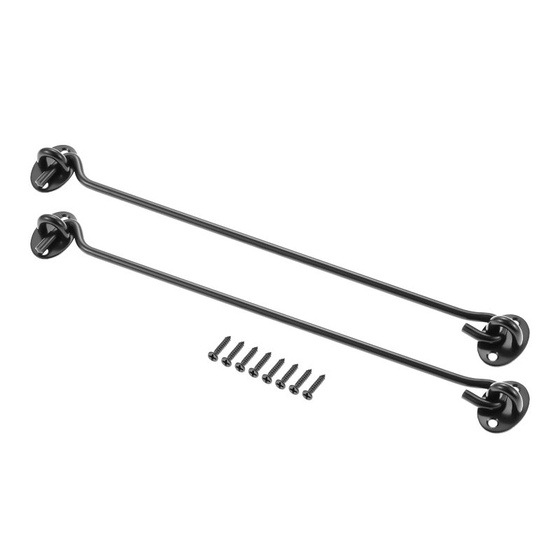 Mgoodoo 12 Inch Black Hook and Eye Latch,2 Pack Stainless Steel Barn Door Latch, Heavy Duty Privacy Lock for Sliding Doors, Barn Door, Gate, Shed, Window, Cabinet - Image 1